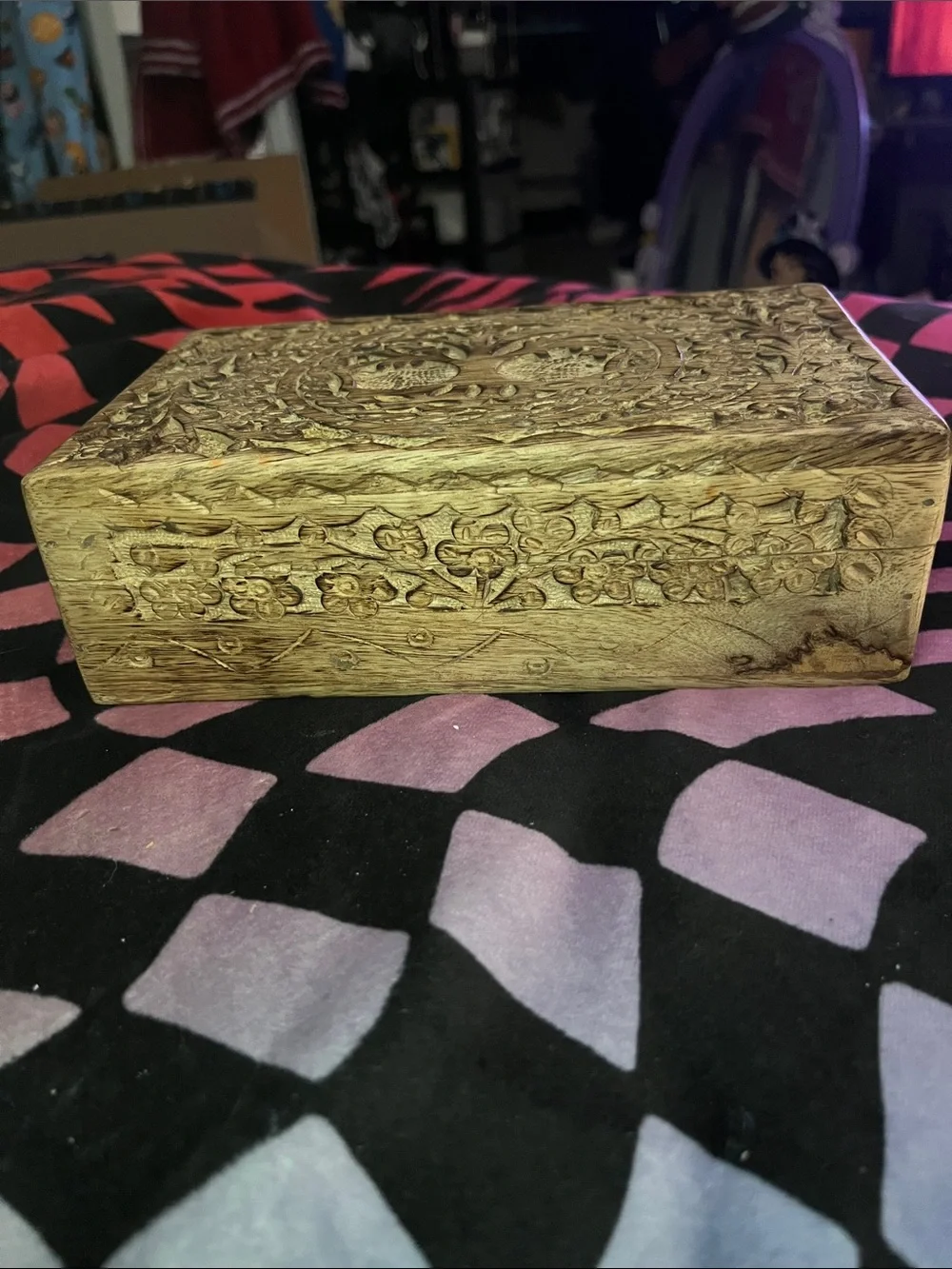 ✨RARE!Antique Wooden Jewelry Box w/ Black Velvet Lining!VERY OLD &STILL AMAZING!